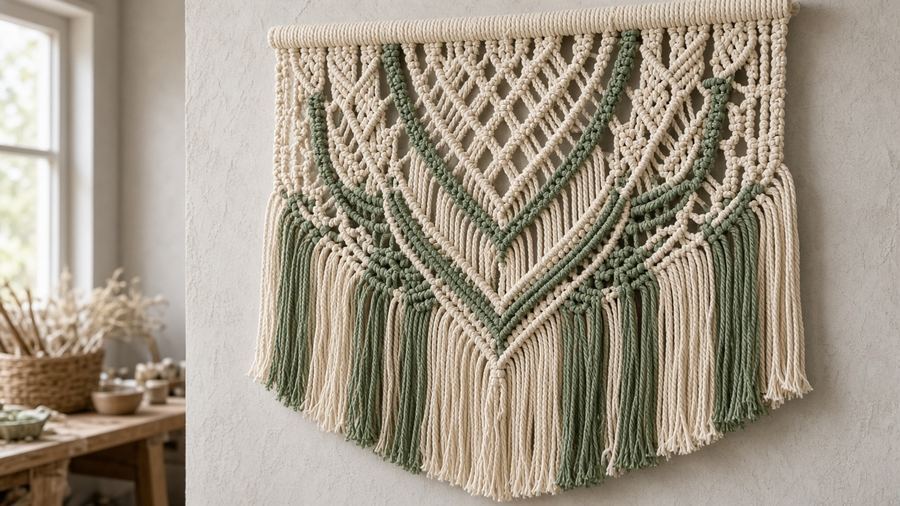 Cotton cord, measured fringe, and patient square knots—each piece is tied on the